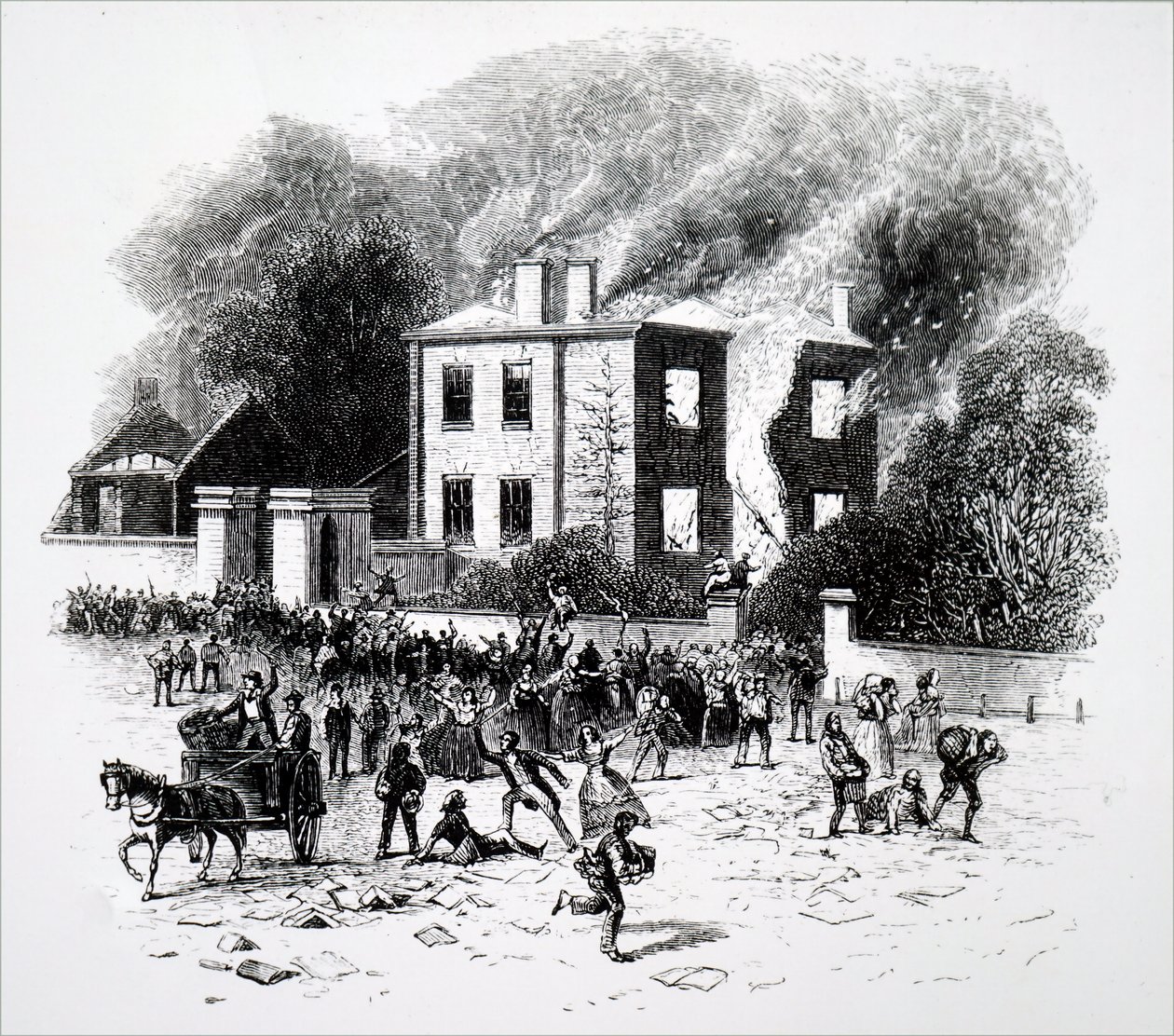 En scen från 1791 års upplopp i Birmingham. av Unbekannt