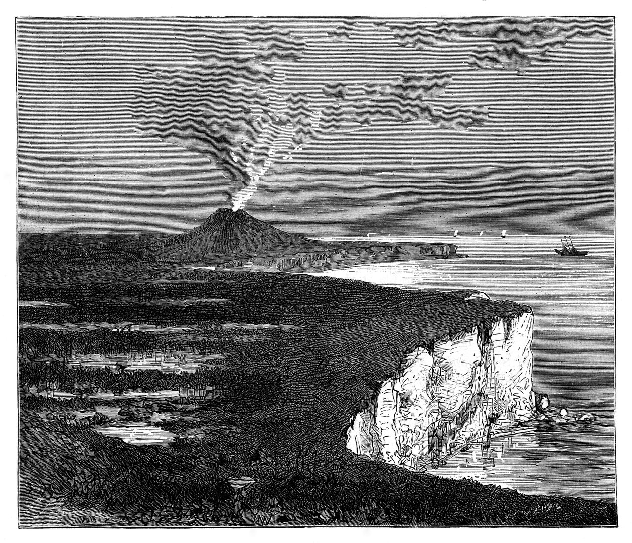 En sköldvulkan på ön Reunion, Indiska oceanen, c1890 av Unbekannt