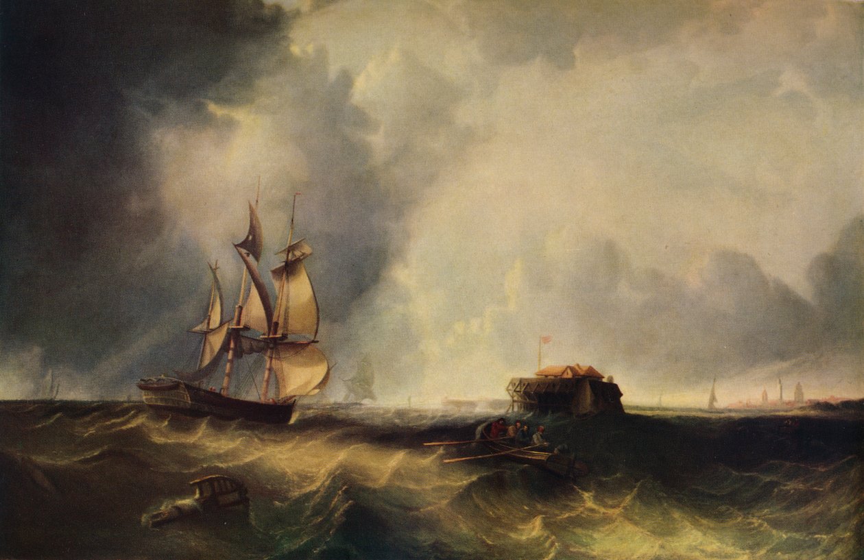 Ett skepp och män i en roddbåt utanför Calais, c1830, 1938 av Unbekannt