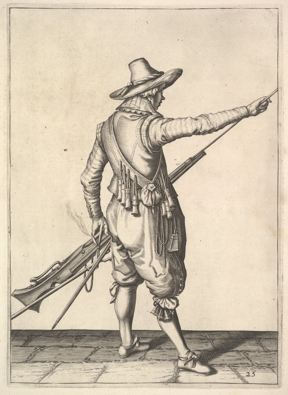 En soldat som drar ut ramstången från sin hållare, från Musketeers-serien, tallrik 25, i Wap.... av Unbekannt