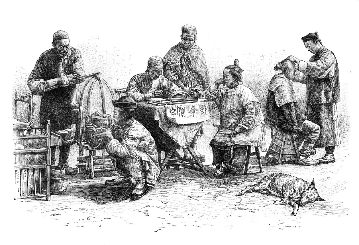 En gata i Kin-Kiang, typer och kostymer, c1890 av Unbekannt