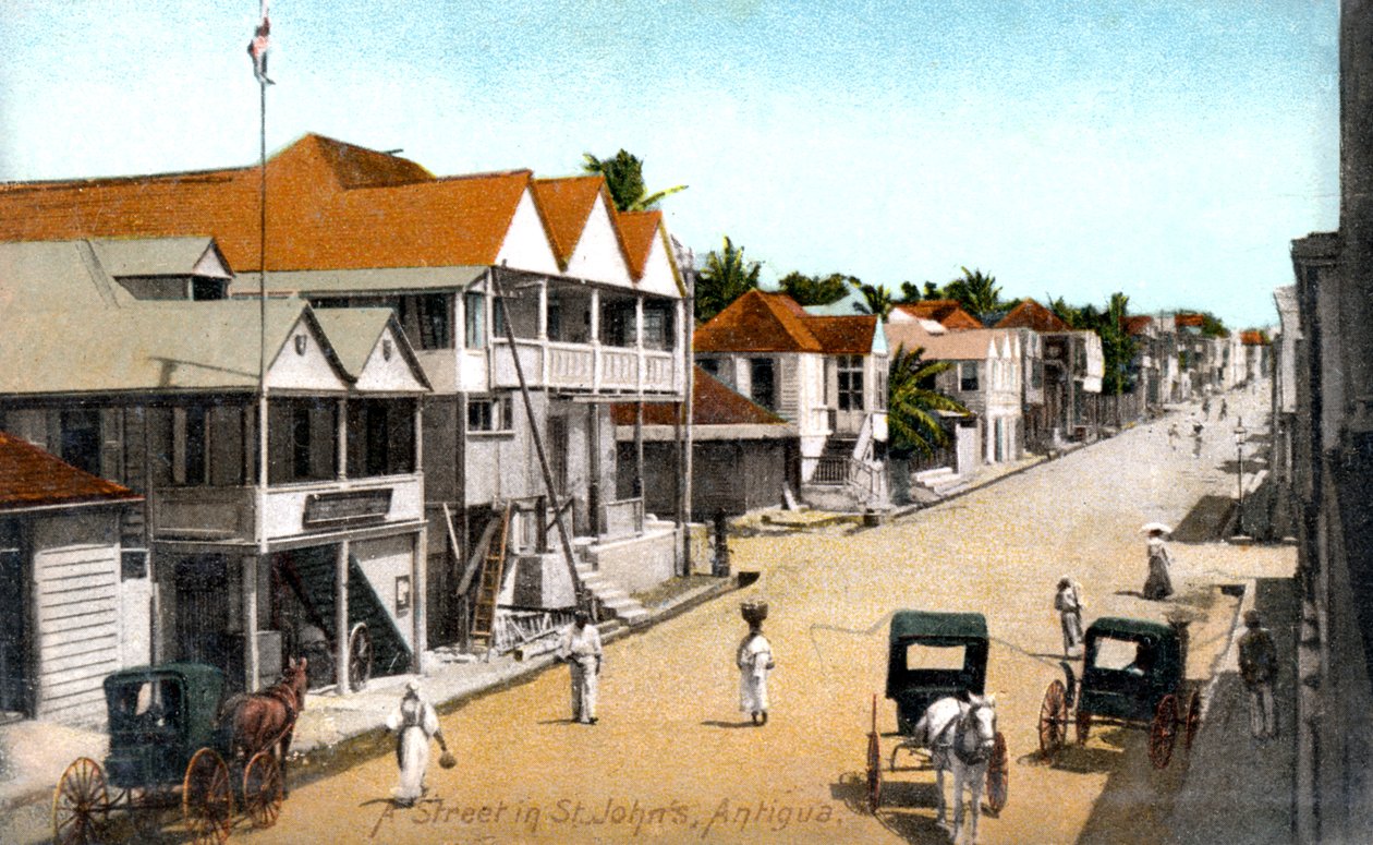 En gata i St.Johns, Antigua, ca 1900-talet av Unbekannt
