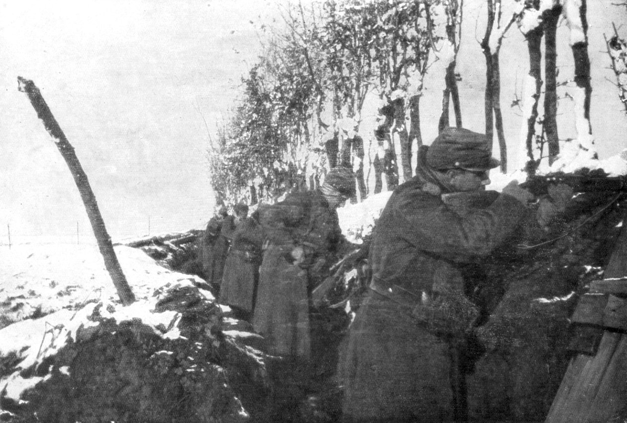 En skyttegrav full av reservinfanteri, Pas-de-Calais, Frankrike, vinter, 1915 av Unbekannt