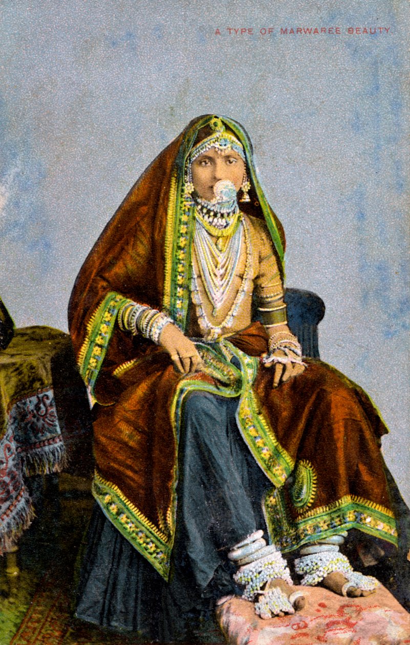 En typ av Marwaree-skönhet, Indien, tidigt 1900-tal av Unbekannt