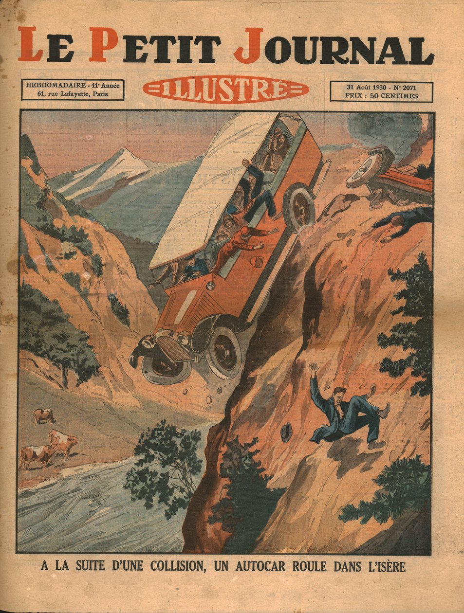Ett fordon ramlar i floden Isere efter en olycka, 1930. av Unbekannt