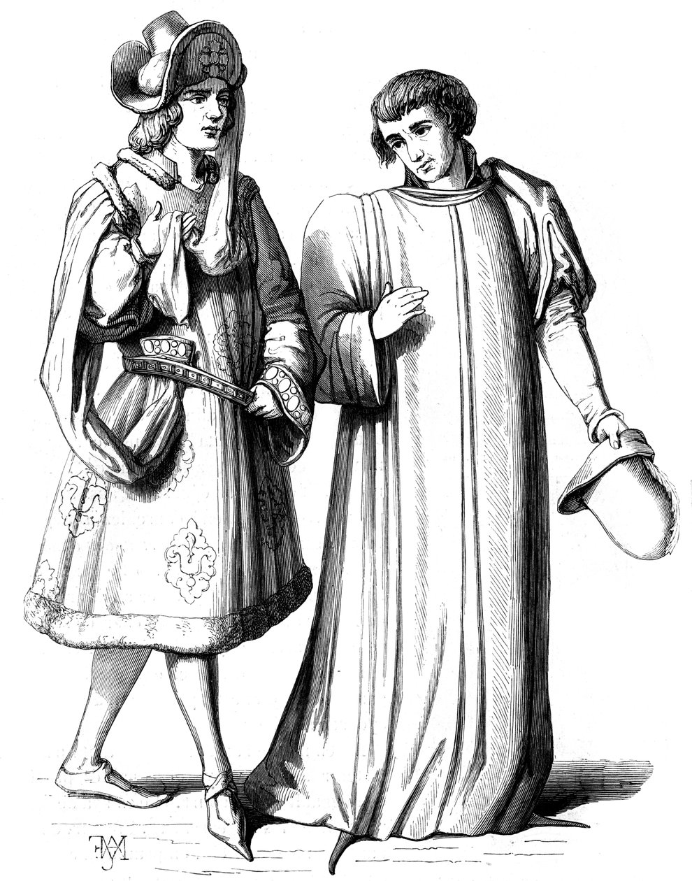En ung adelsman och medlem av bourgeoisin, 1300-talet 1849 av Unbekannt