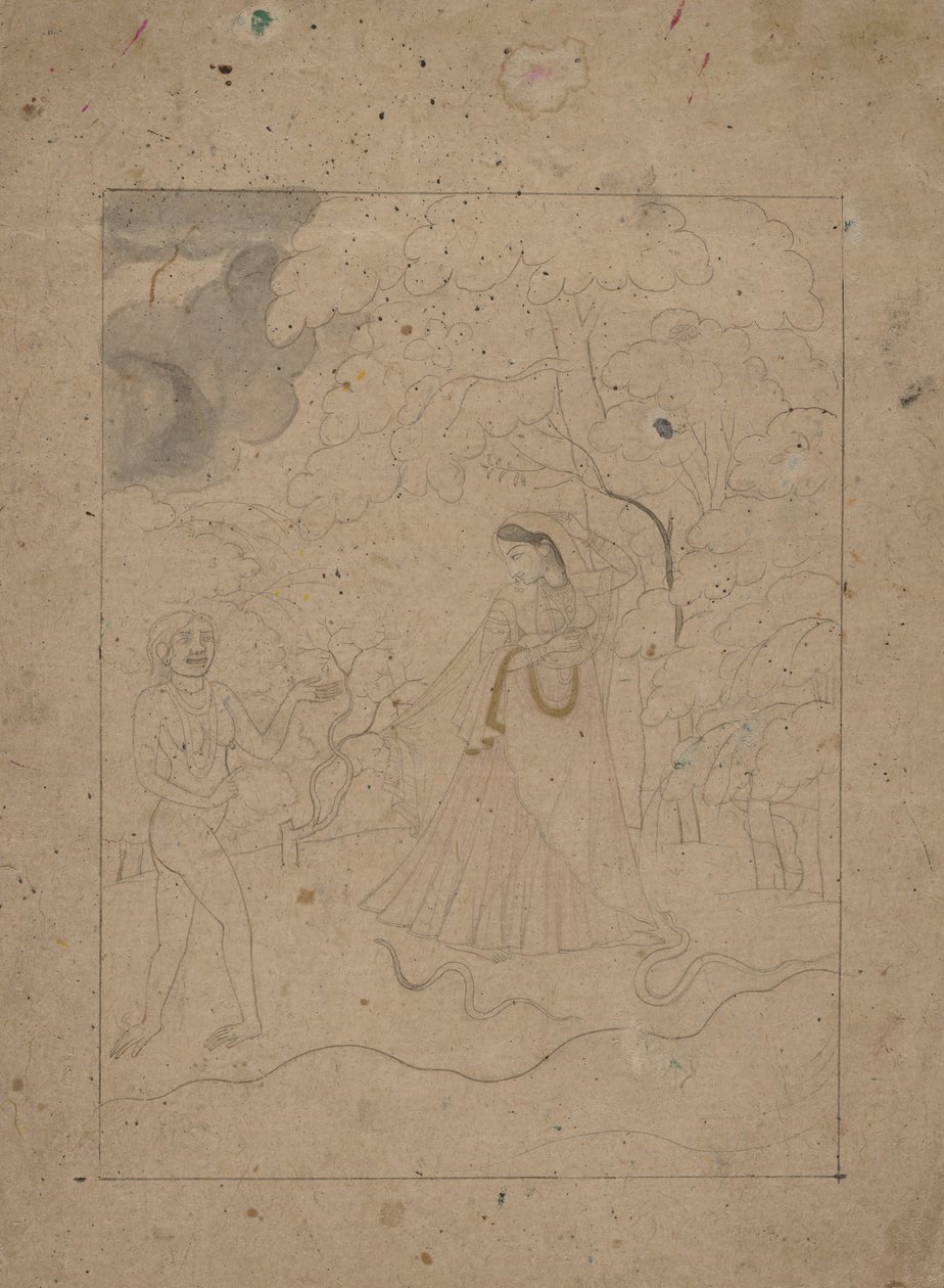 Abhisarika Nayika Heroine Braving the Night, K. 1800. av Unbekannt