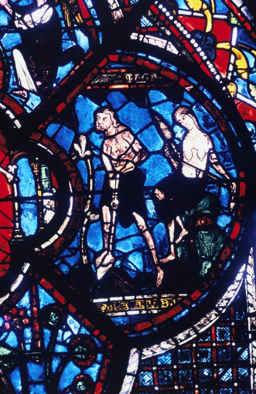 Adam och Eva, målat glas, Chartres katedral, Frankrike, 1205-1215 av Unbekannt