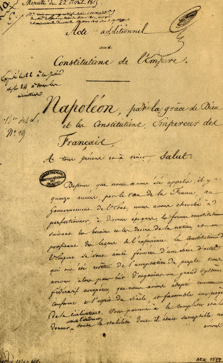 Tilläggsakt till imperiets konstitutioner, 22 april 1815, 1921. av Unbekannt