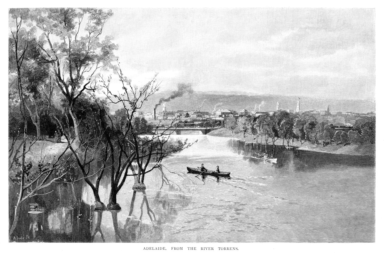 Adelaide, från floden Torrens, 1886 av Unbekannt