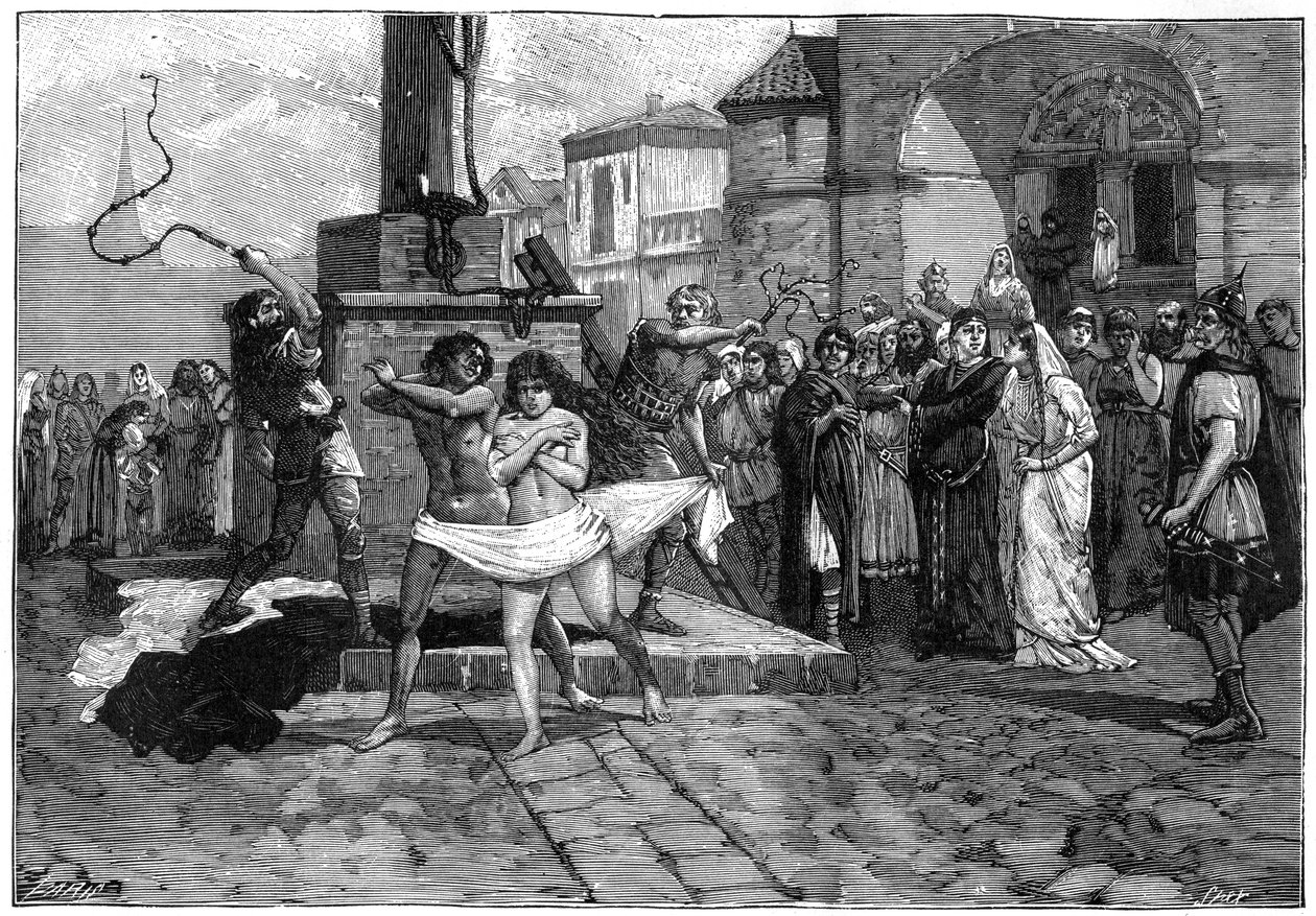 Äktenskapsbrytare som piskas offentligt, Frankrike, 800-talet 1882-1884 av Unbekannt