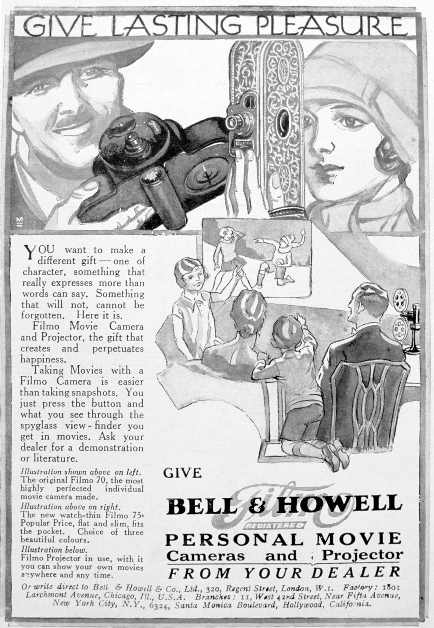 Annons för Bell & Howells personliga filmkameror och projektorer, 1920-talet av Unbekannt