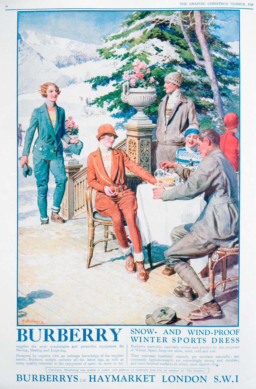 Annons för Burberry snö- och vindtät vintersportklänning, 1928 av Unbekannt
