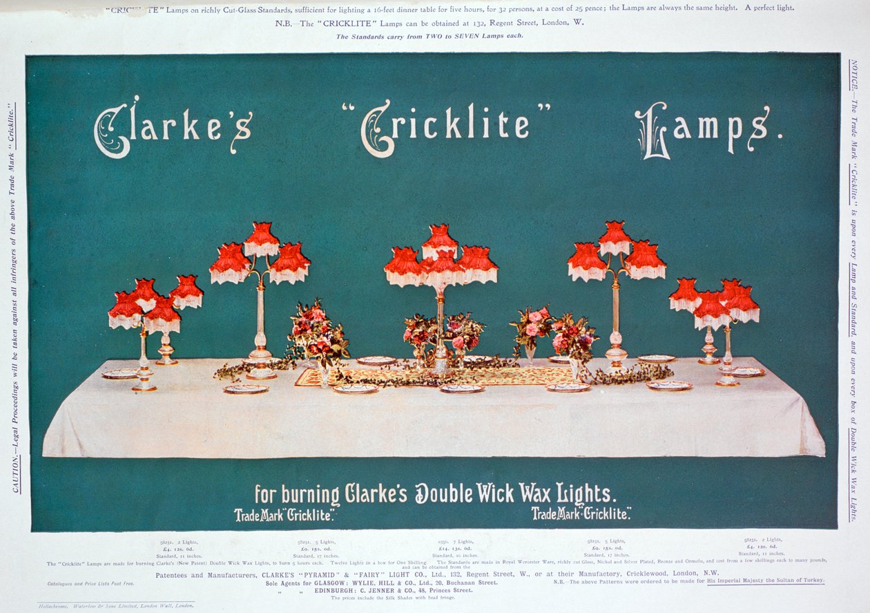 Annons för Clarkes Cricklite Lamps, 1899 av Unbekannt