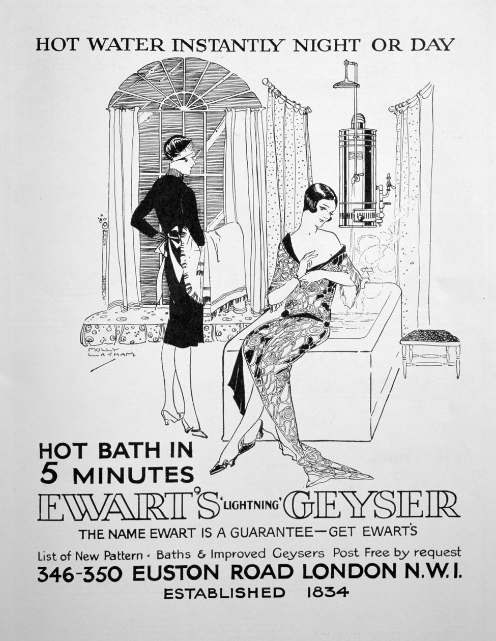 Annons för Ewarts Geyser för varmt vatten, 1928 av Unbekannt