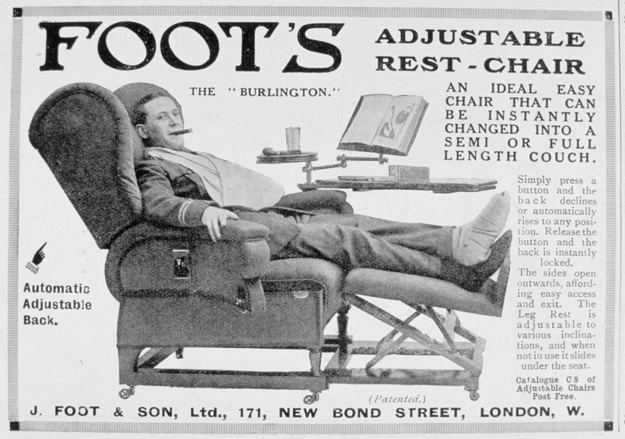 Annons för Foots Burlington justerbar vilstol, 1916 av Unbekannt
