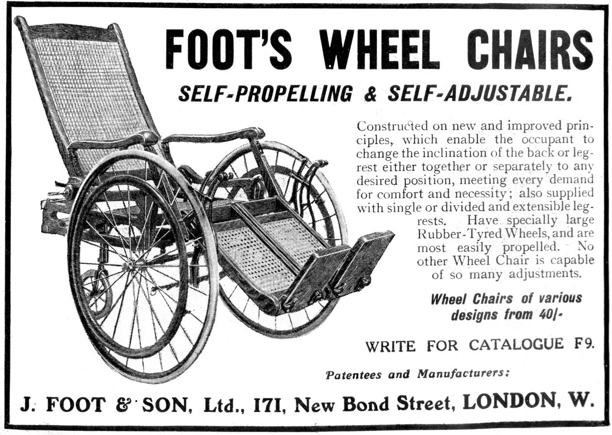 Annons för Foots rullstolar, 1910 av Unbekannt