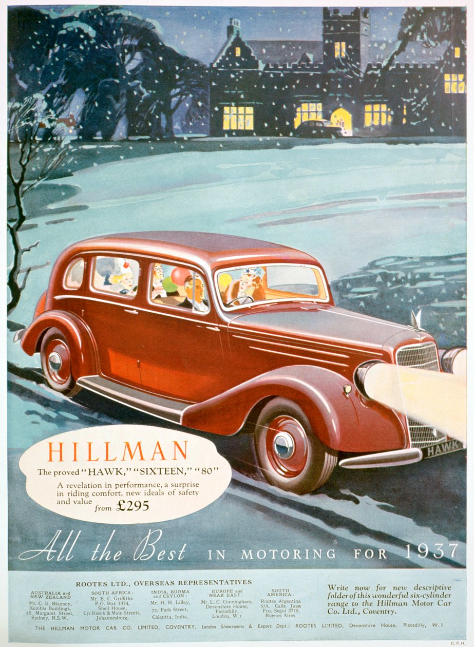Annons för Hillman-bilar, 1936 av Unbekannt