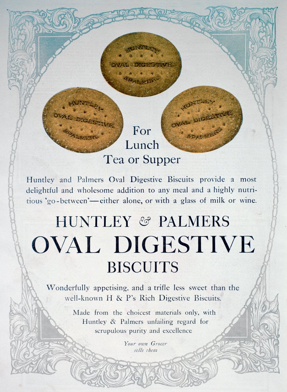 Annons för Huntley and Palmers Oval Digestive Biscuits, 1909 av Unbekannt