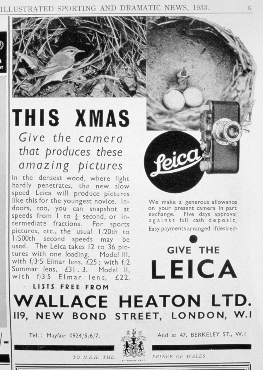 Annons för Leica-kameror som säljs av Wallace Heaton Ltd, New Bond Street, London, 1933 av Unbekannt