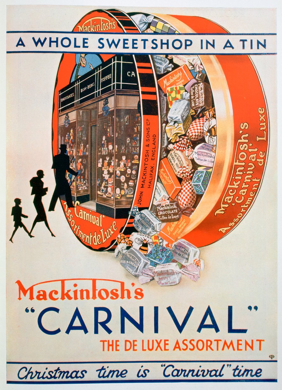 Annons för Mackintoshs Carnival kola sortiment, 1930 av Unbekannt
