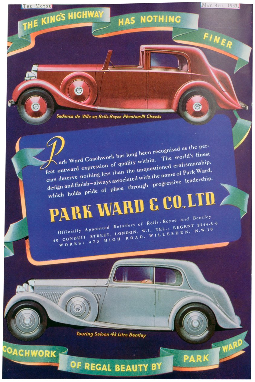 Annons för Park Ward and Cos karosseri, 1937 av Unbekannt