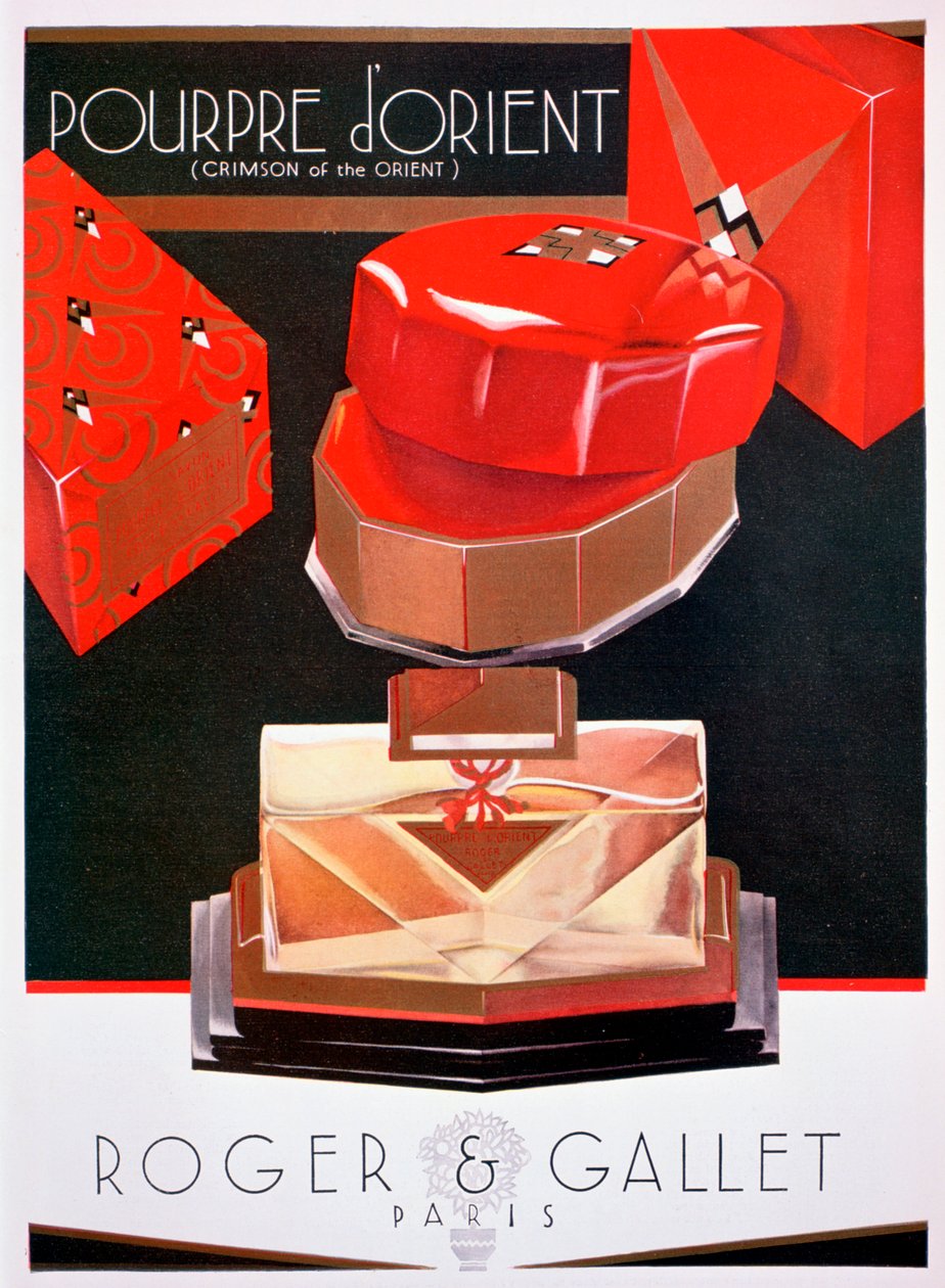 Annons för Pourpre dOrient Crimson of the Orient, parfym av Roger och Gallet, 1930 av Unbekannt