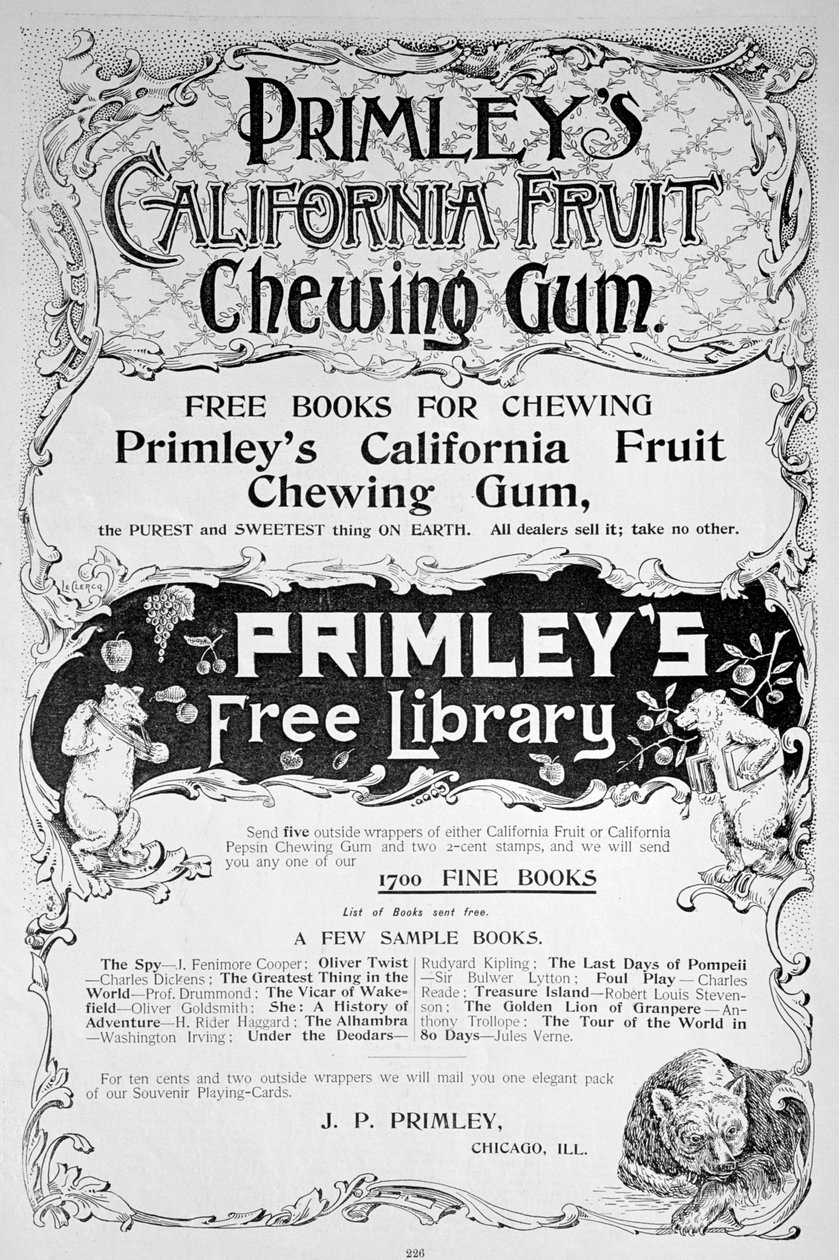 Annons för Primleys California Fruit tuggummi, 1894 av Unbekannt