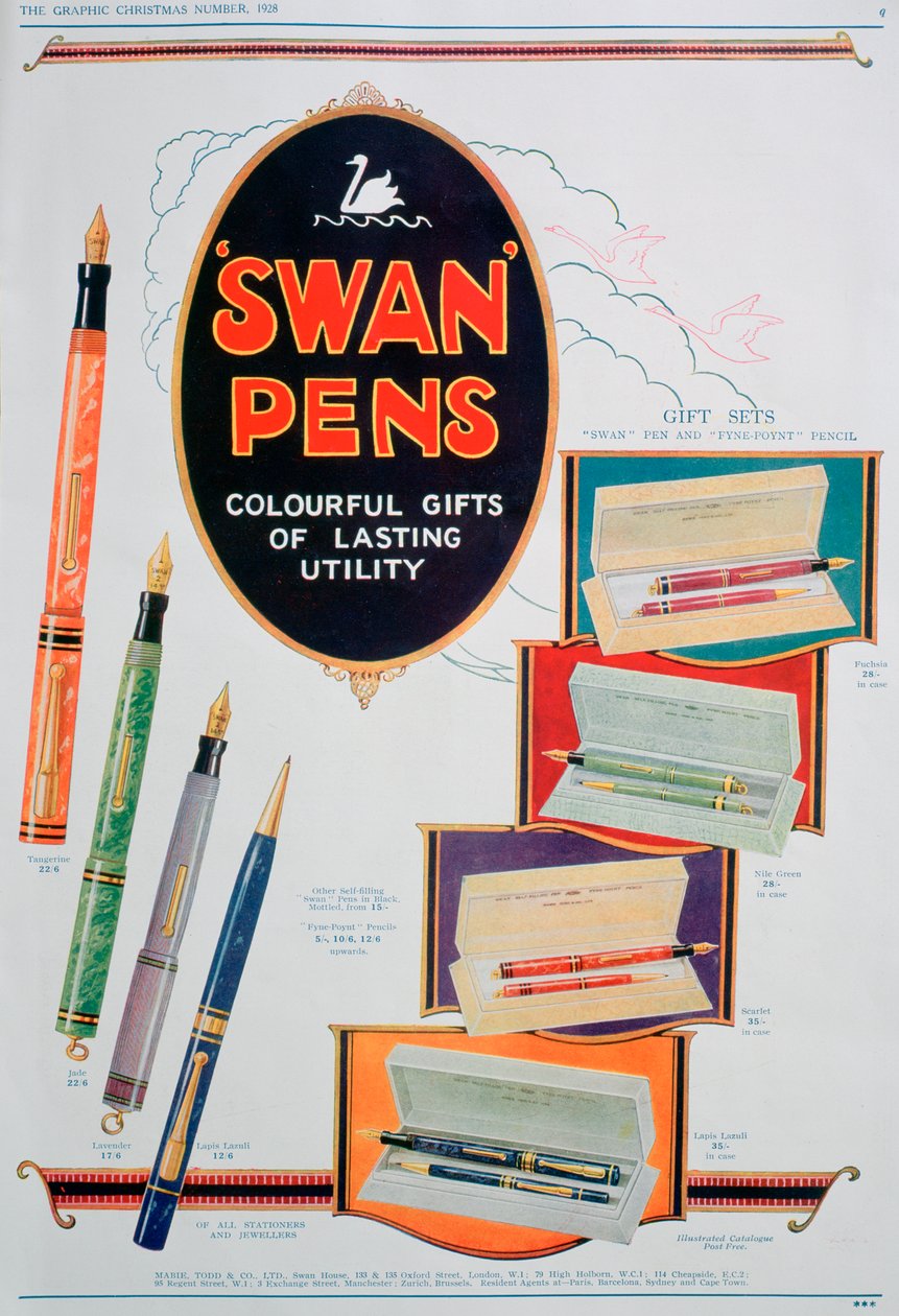 Annons för Swan-pennor, 1928 av Unbekannt