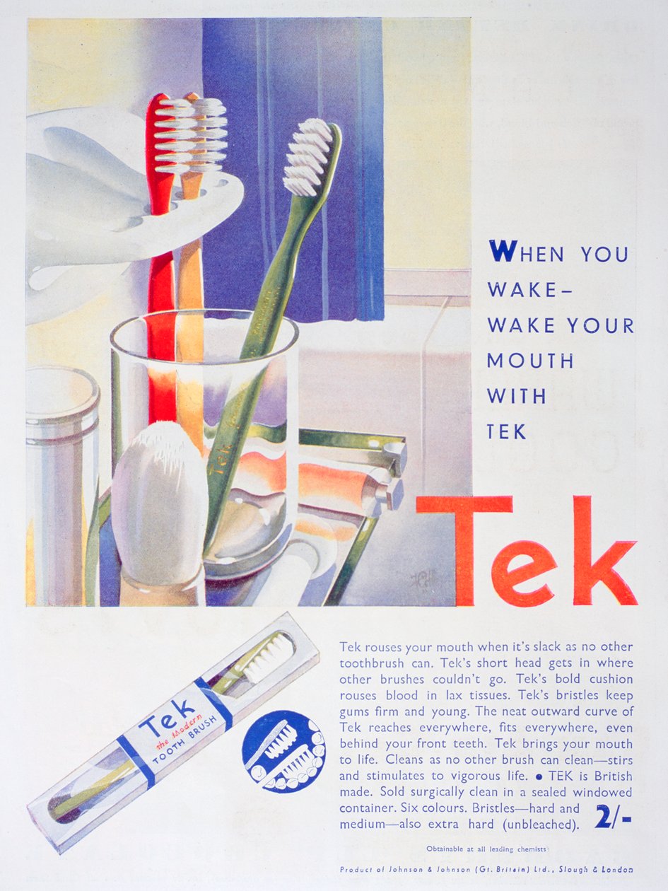 Annons för Tek-tandborstar, av Johnson och Johnson, 1931 av Unbekannt