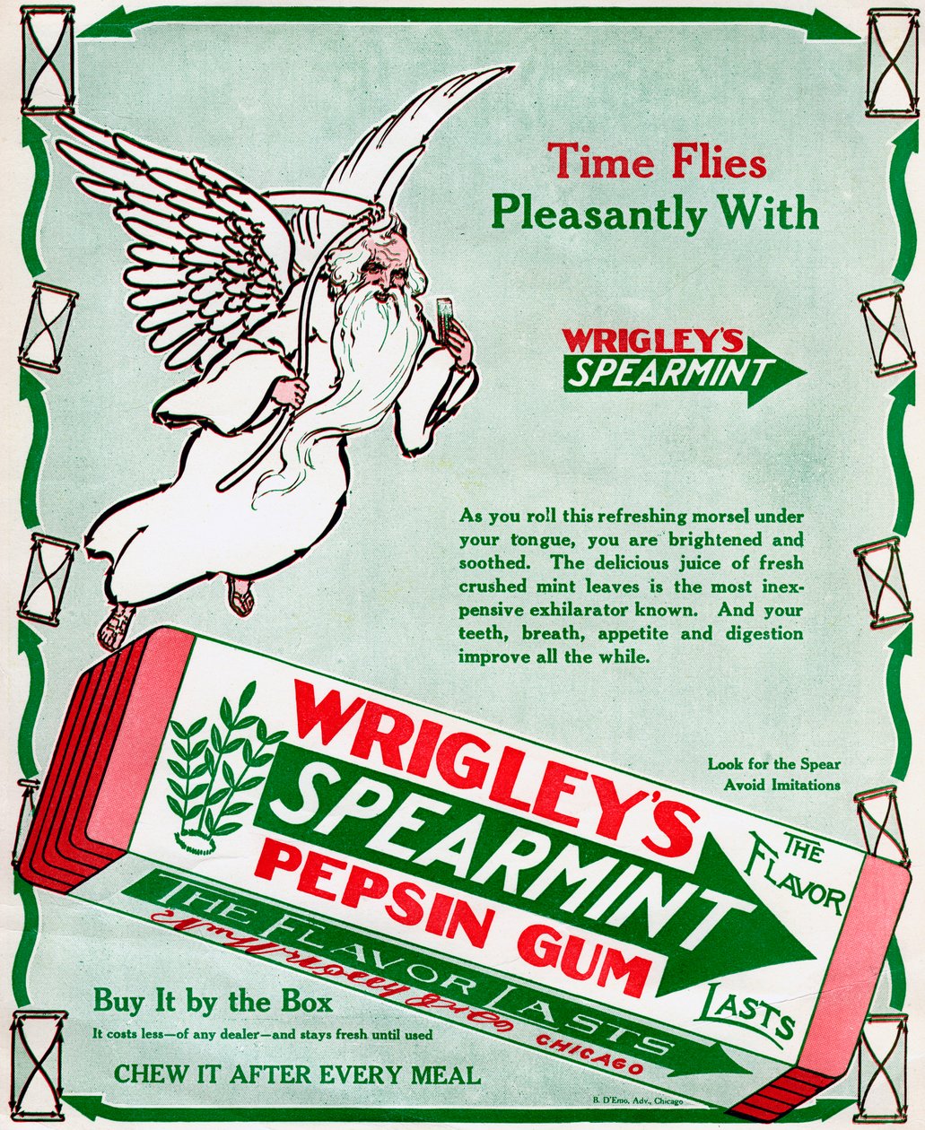 Annons för Wrigleys Spearmint Pepsin Gum, 1913 av Unbekannt