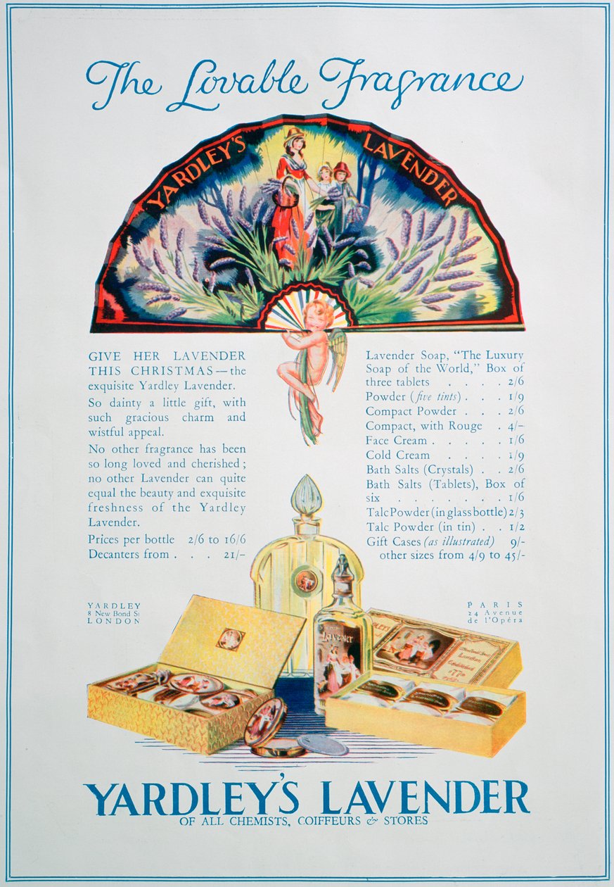 Annons för Yardleys Lavender parfym och kosmetika, 1928 av Unbekannt