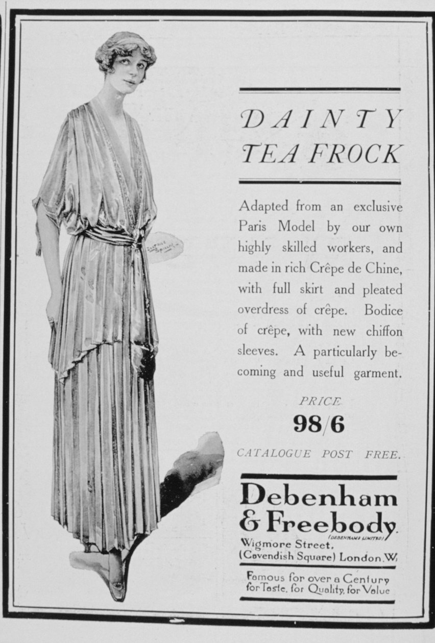 Annons för teklänningar av Debenham och Freebody, 1916 av Unbekannt
