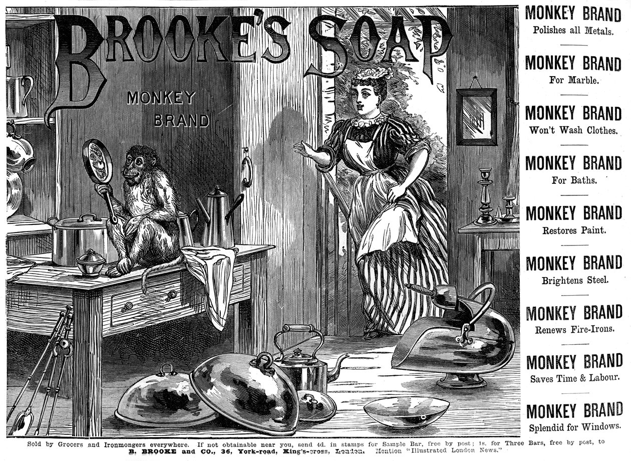 Annons för Brookes Monkey Brand Soap, 1887 av Unbekannt