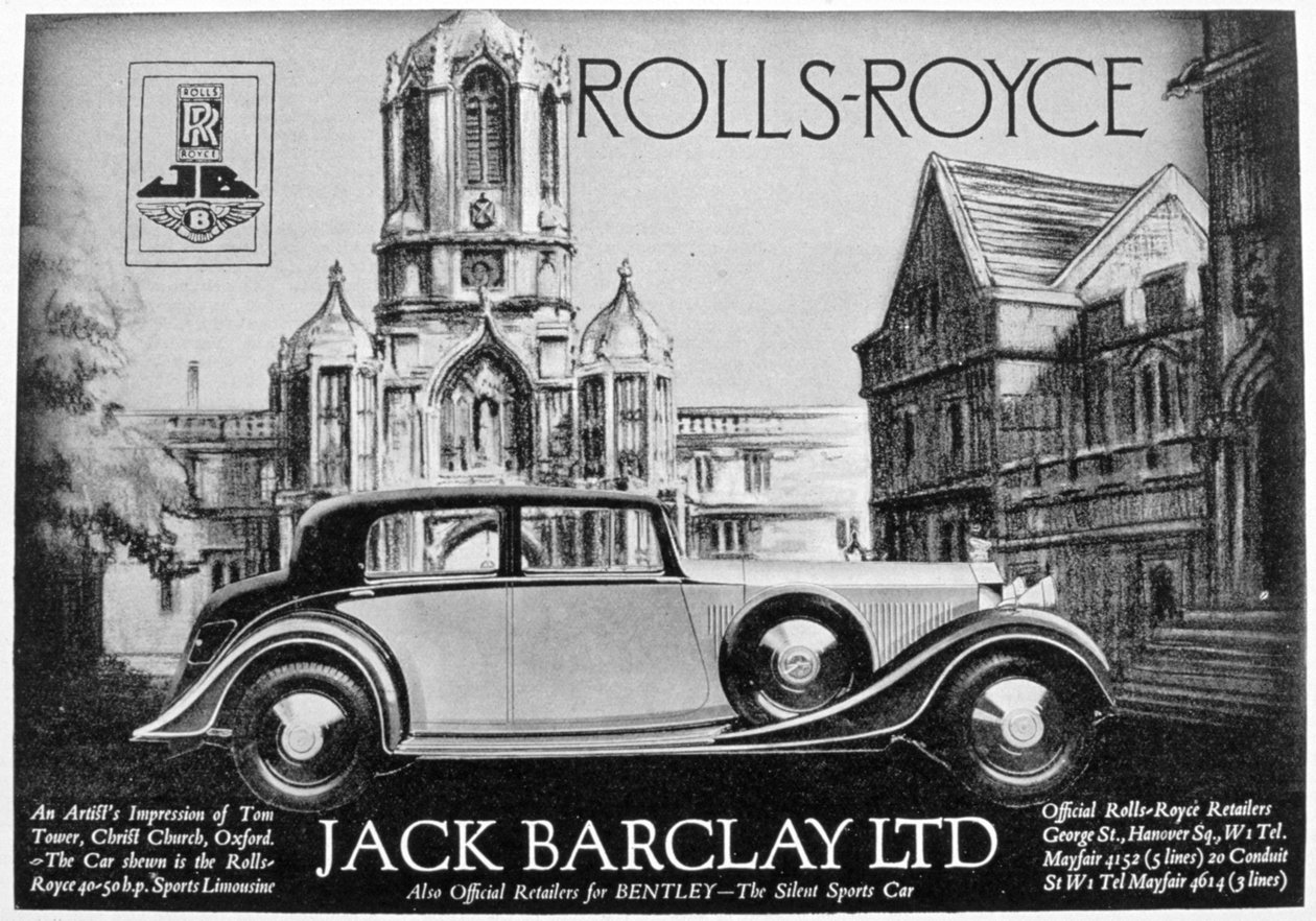 Annons för Jack Barclay Ltd, Rolls-Royce och Bentley återförsäljare, 1935 av Unbekannt