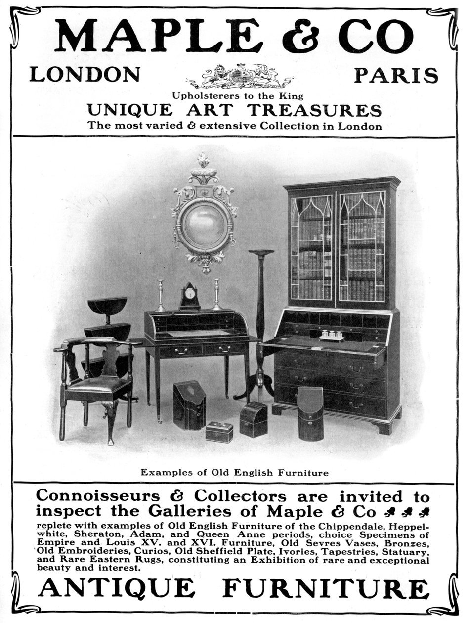 Annons för Maple & Co of London, säljare av antika möbler, 1901 av Unbekannt