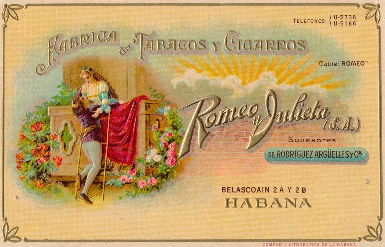 Annons för Romeo y Julieta-cigarrer, c1900-talet av Unbekannt