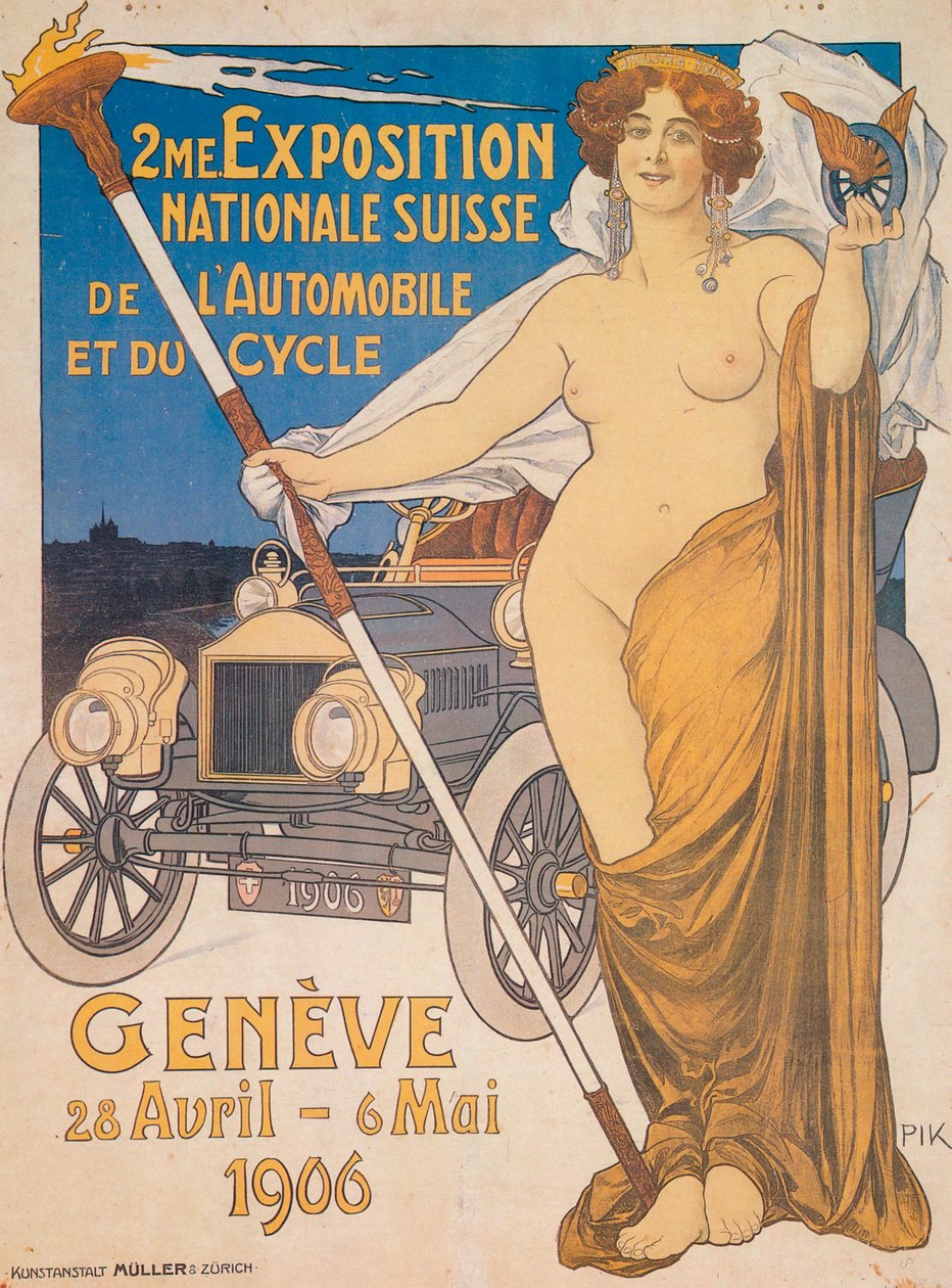 Annons för den andra schweiziska nationella bil- och cykelutställningen, Genève, 1906 av Unbekannt