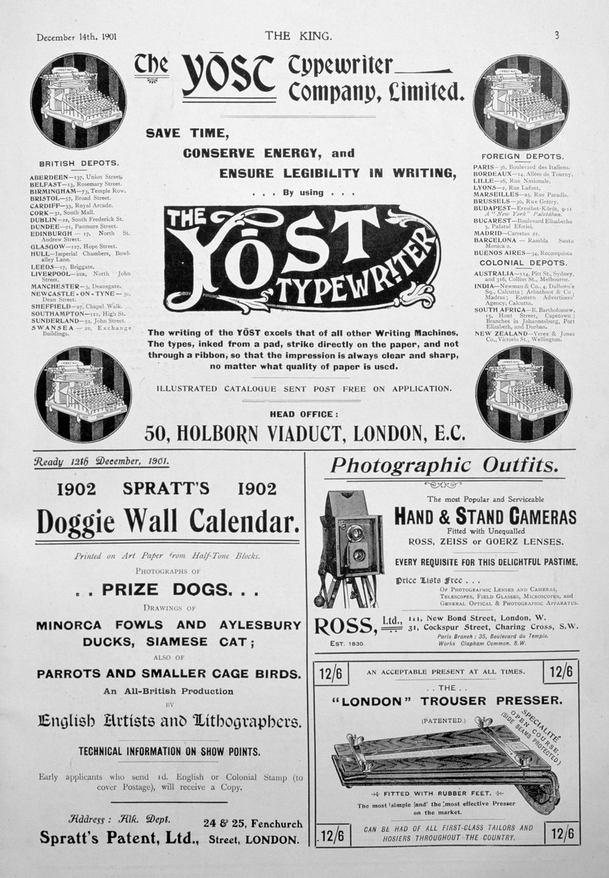 Annonssida från kungens tidskrift, 14 december 1901 av Unbekannt