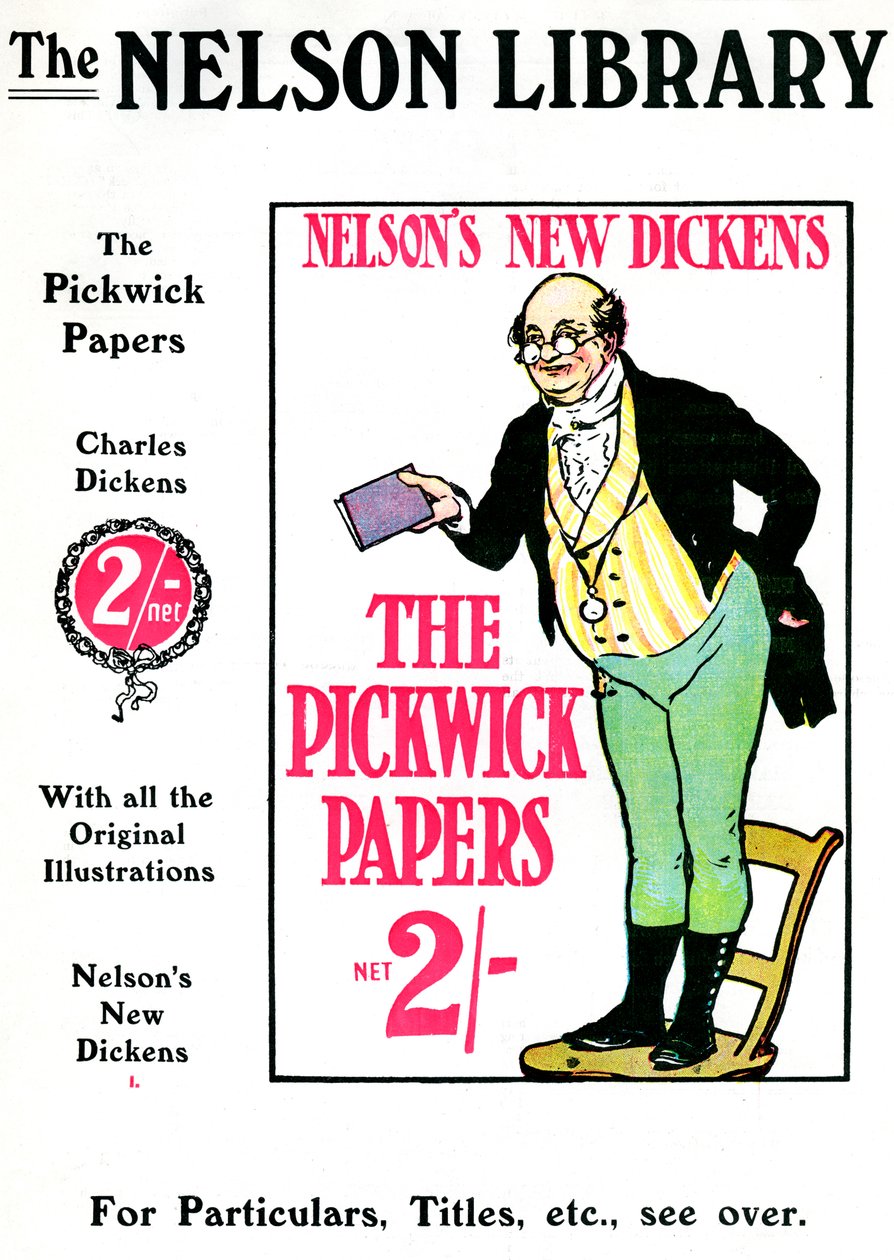 Annons för The Pickwick Papers av Charles Dickens, såld av Nelson Library, 1912 av Unbekannt