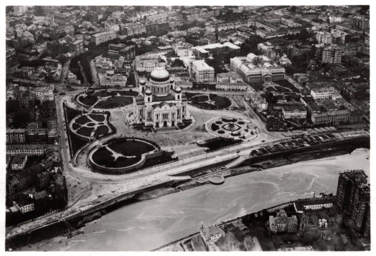 Flygfoto av Kristus Frälsarens katedral, Moskva, Sovjetunionen, från en zeppelinare, 1930 1933 av Unbekannt