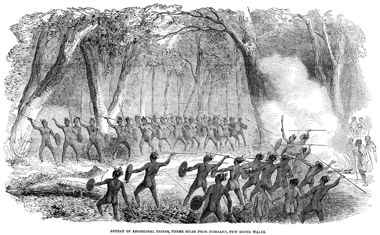 Affray of Aboriginal, tre miles från Brisbane, New South Wales, 1854 av Unbekannt