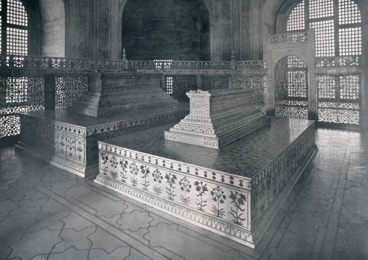 Agra, Tombs of Mumtaz-I-Mahal & Shahjehan i Taj, c1920. av Unbekannt