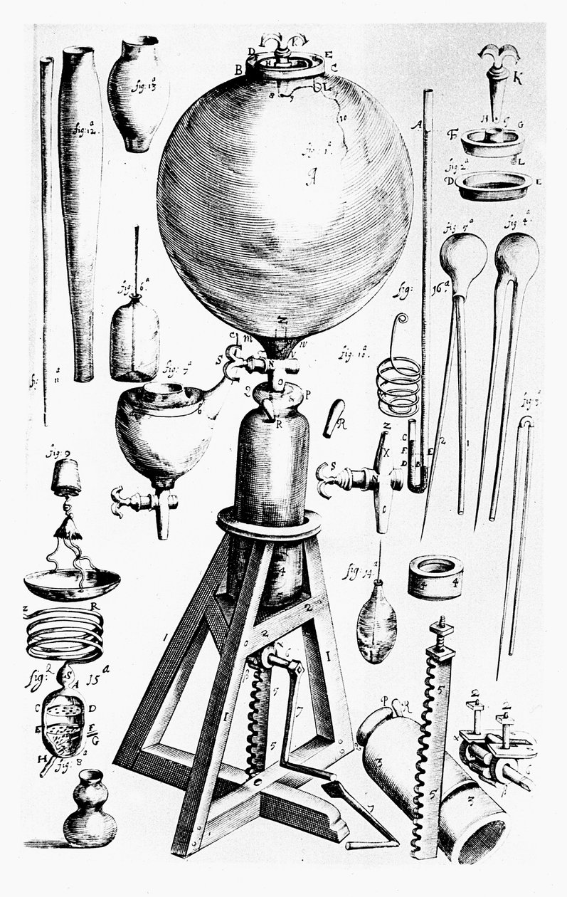 Luftpump byggd för Robert Boyle av Robert Hooke, 1660 av Unbekannt