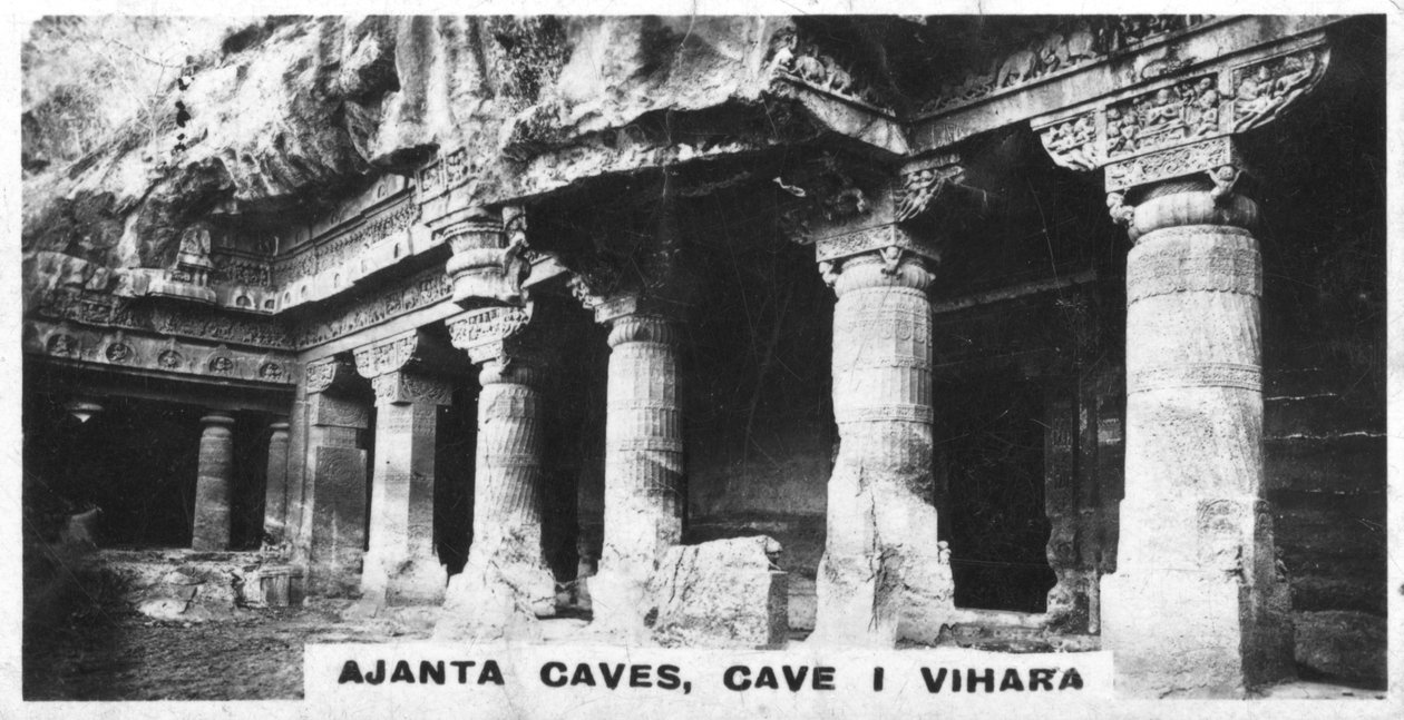 Ajanta-grottorna, Vihara, Maharashtra, Indien, c1925 av Unbekannt