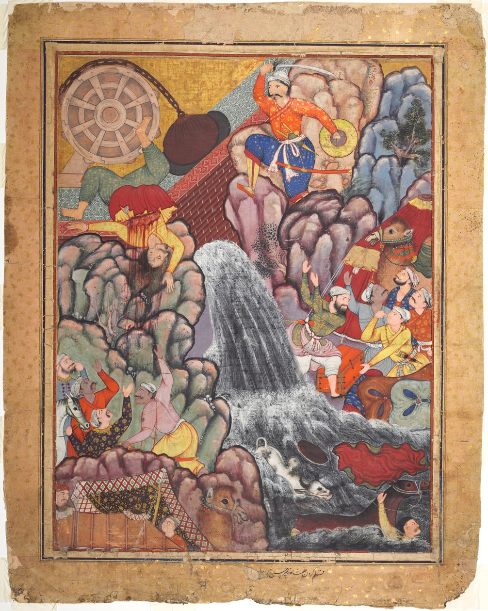 Alamshah som klyver sönder hjulets kedja, från volym 11 av en Hamza-nama..., ca. 1560-1570 av Unbekannt