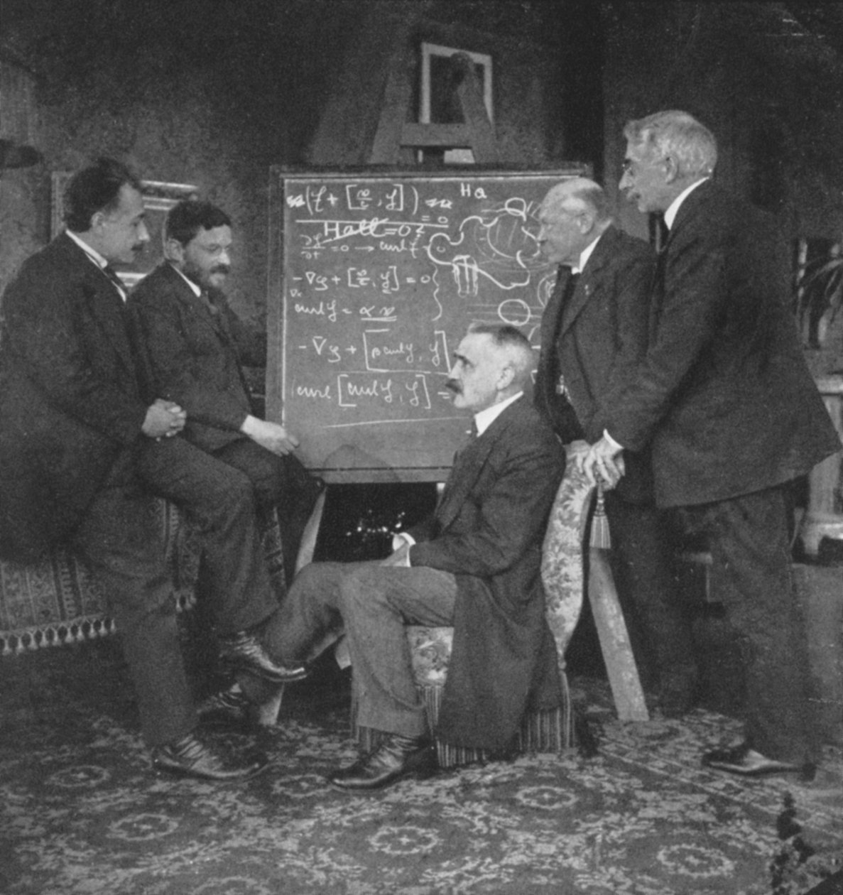 Albert Einstein och andra fysiker i Paul Ehrenfests hem, Leyden, Nederländerna av Unbekannt