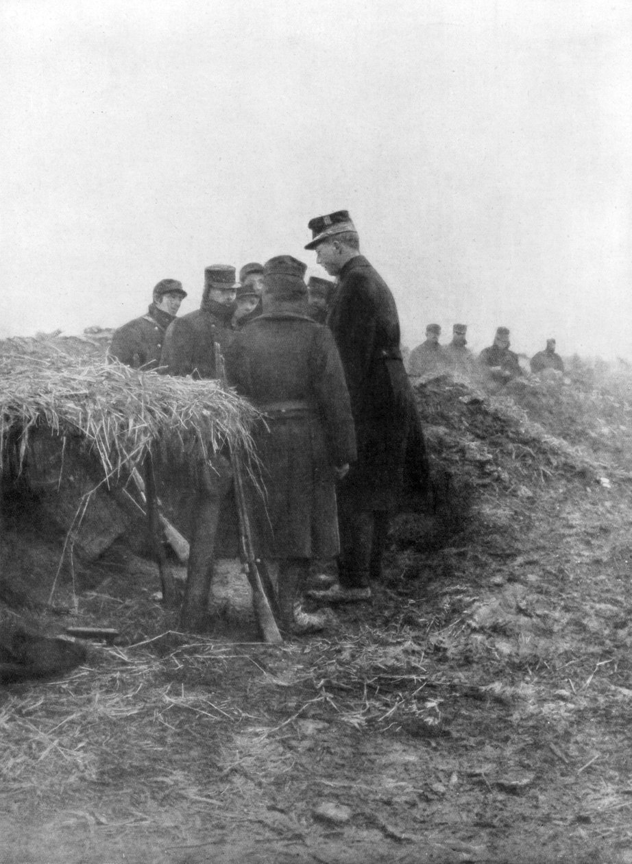 Albert I, den tredje kungen av belgarna, besökte skyttegravarna i Avecapelle, Belgien, 1915 av Unbekannt