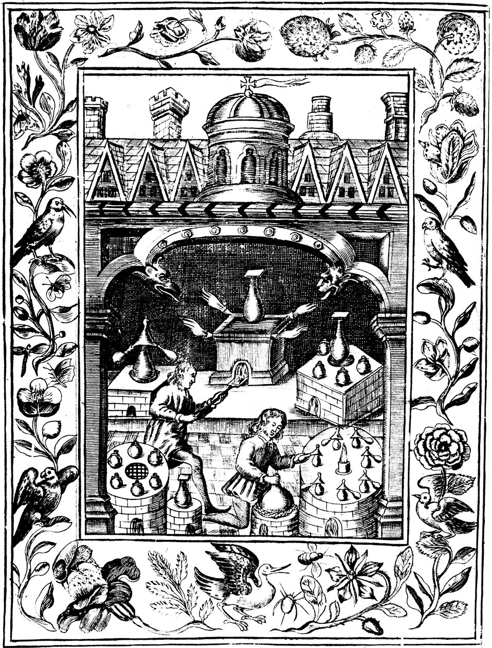 Alkemiskt laboratorium som visar olika former av ugnar och kärl, 1652 av Unbekannt