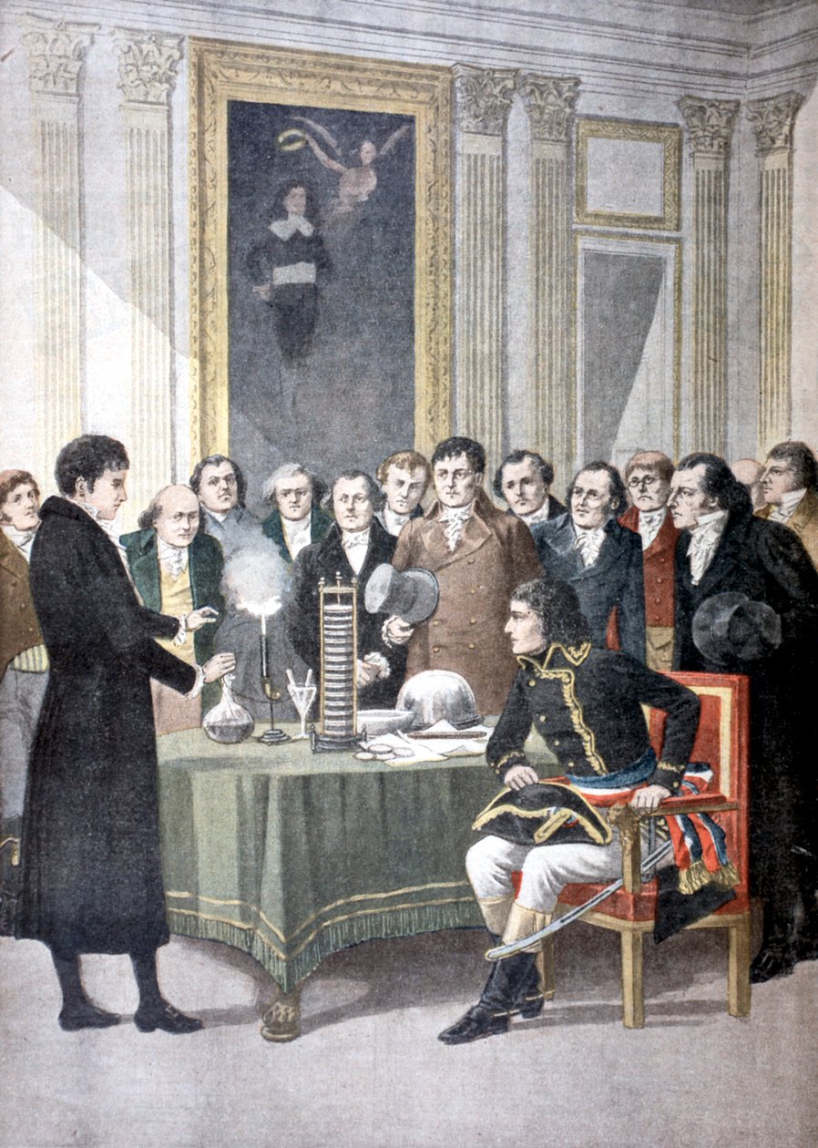 Alessandro Volta, demonstrerar sitt högbatteri för Napoleon, c1800 1901 av Unbekannt